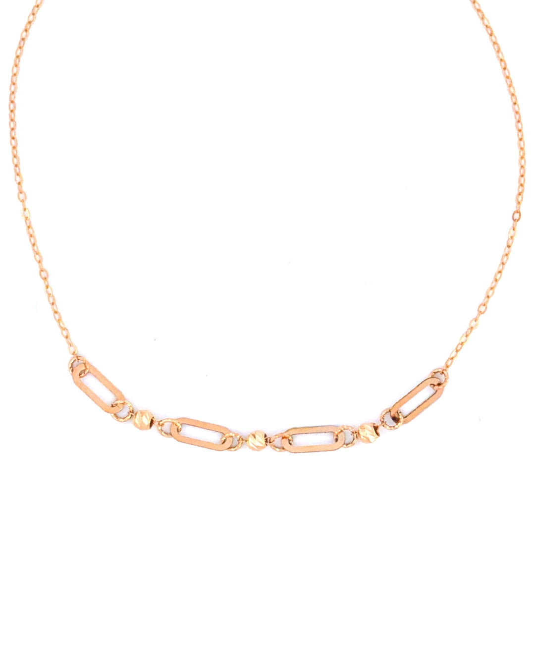 Detailaufnahme: 18k Goldarmband mit 2 mm Paperclip-Gliedern und 1 mm Kugeln