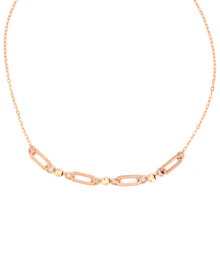 Detailaufnahme: 18k Goldarmband mit 2 mm Paperclip-Gliedern und 1 mm Kugeln