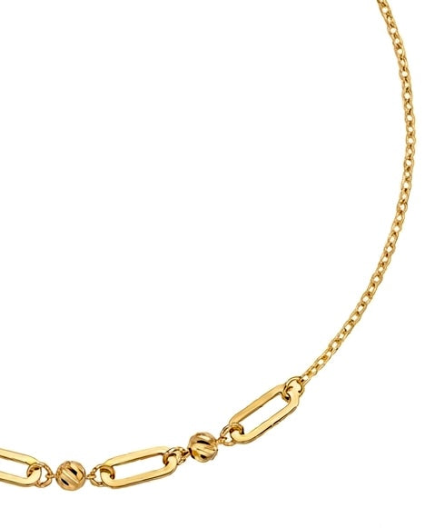 Detailaufnahme: 18k Goldarmband mit 2 mm Paperclip-Gliedern und 1 mm Kugeln