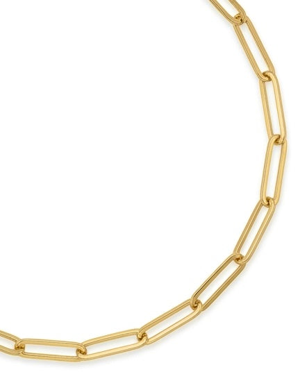 Feines Armband aus 18k Gelbgold mit länglichen Gliedern, 2.5 mm breit und 19 cm lang – auf hellem Hintergrund