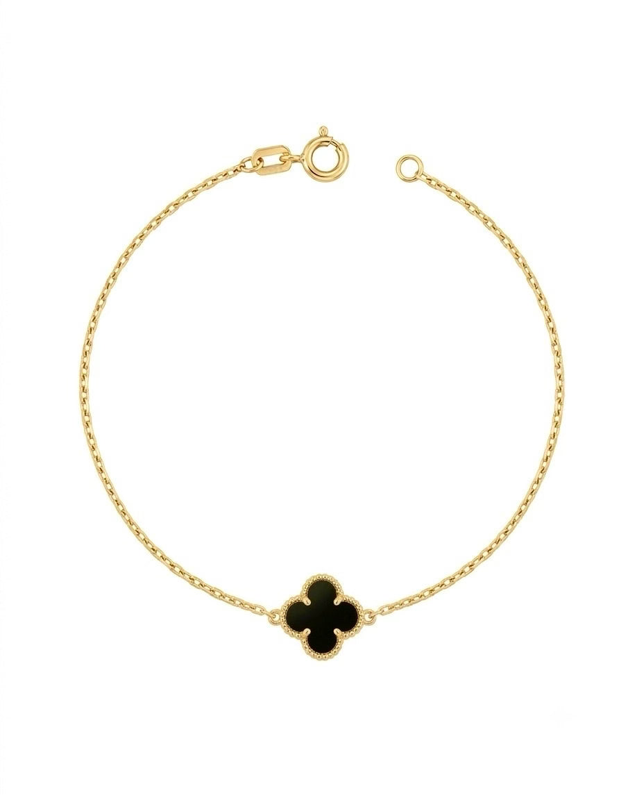 Armband aus 18k Gold mit graviertem Kleeblatt-Motiv – Modell Shabdar-e Do Rang, beidseitig tragbar (schwarze Seite)
