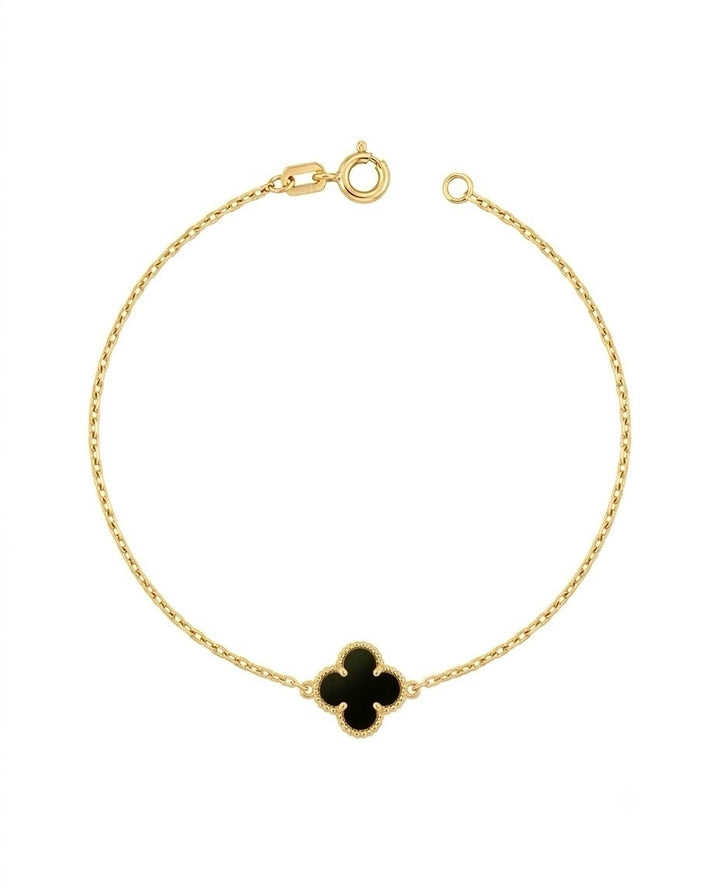 Armband aus 18k Gold mit graviertem Kleeblatt-Motiv – Modell Shabdar-e Do Rang, beidseitig tragbar (schwarze Seite)