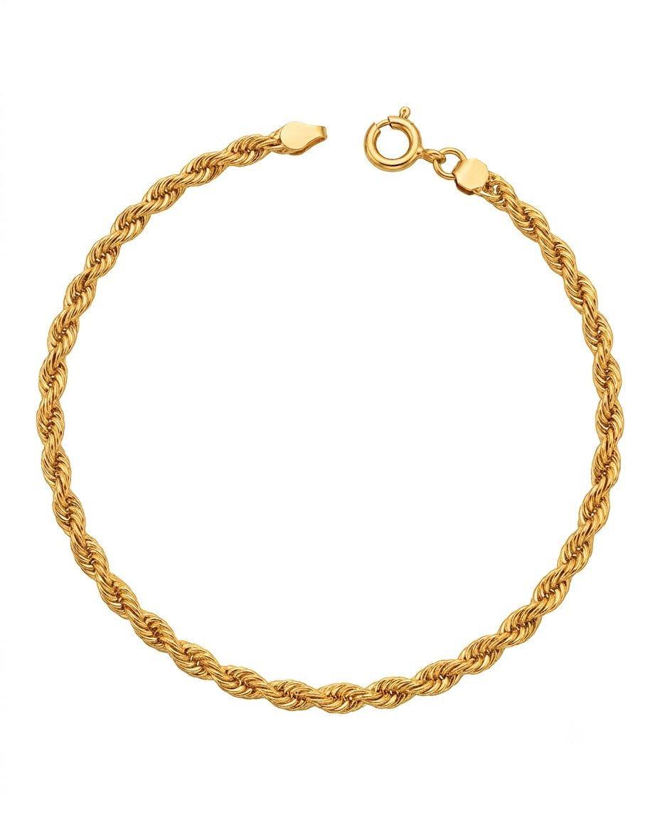 Armband aus 18k Gelbgold im Tanab-e Halgheyi Design – runde Glieder, Ringzopfkette, freigestelltes Produktbild