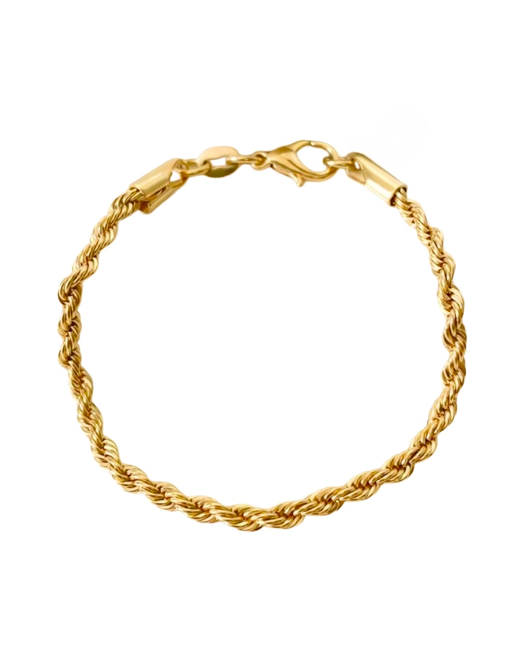 Armband aus 18k Gelbgold mit gedrehter Zopfkette – freigestelltes Produktbild auf weissem Hintergrund.