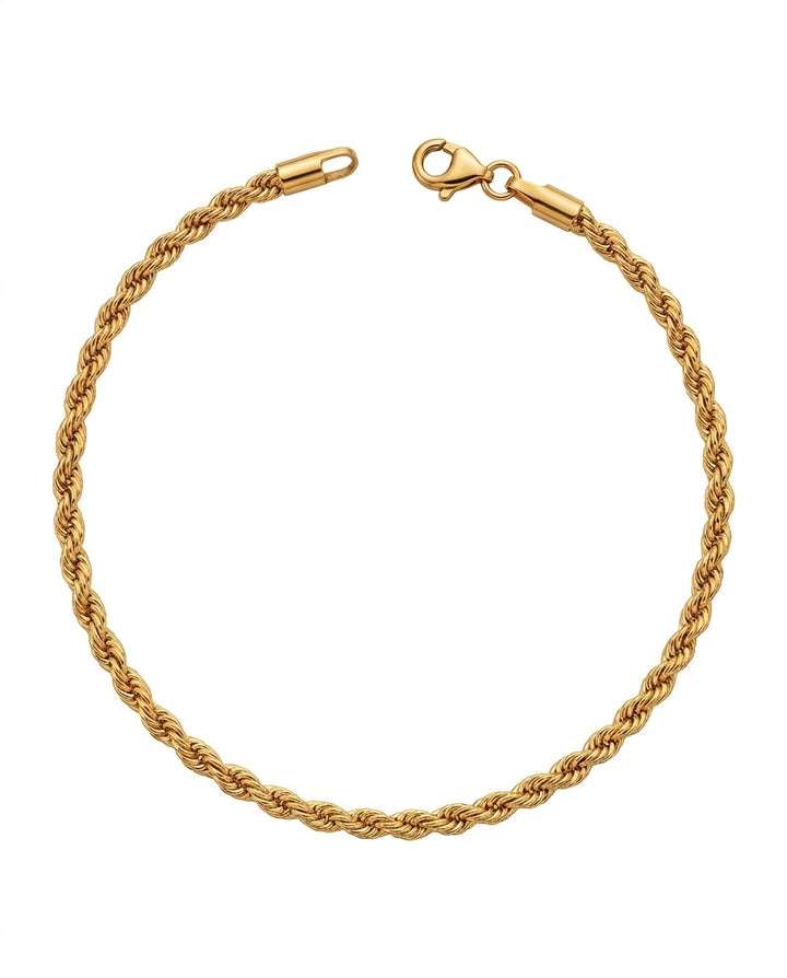 Armband aus 18k Gelbgold mit gedrehter Zopfkette – freigestelltes Produktbild auf weissem Hintergrund.
