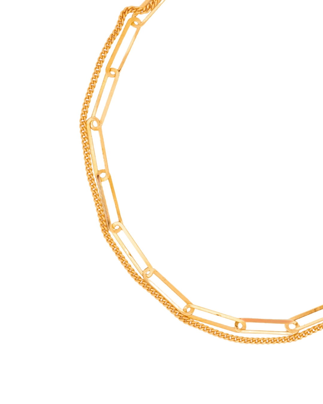 Detailaufnahme des doppelten Kettendesigns aus 18k Gold