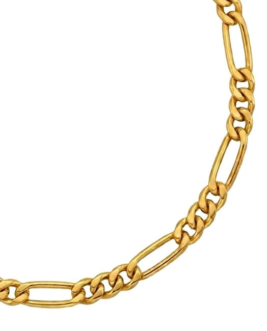 Detailaufnahme eines 18k Gold Figaro-Armbands mit Federringverschluss