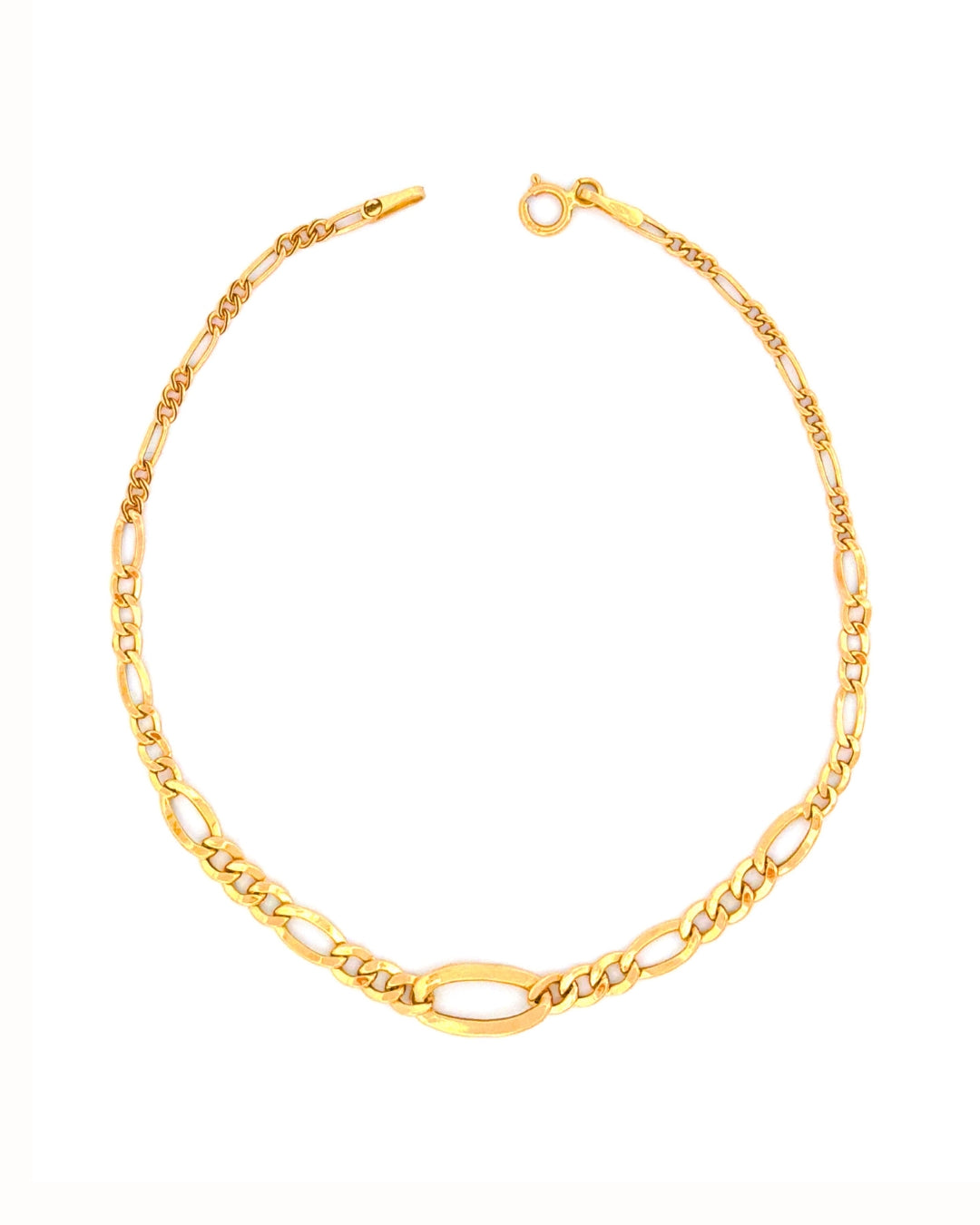 18k Figaro-Armband mit konischem Verlauf und zentralem Akzentglied – freigestelltes Produktbild vor weissem Hintergrund.