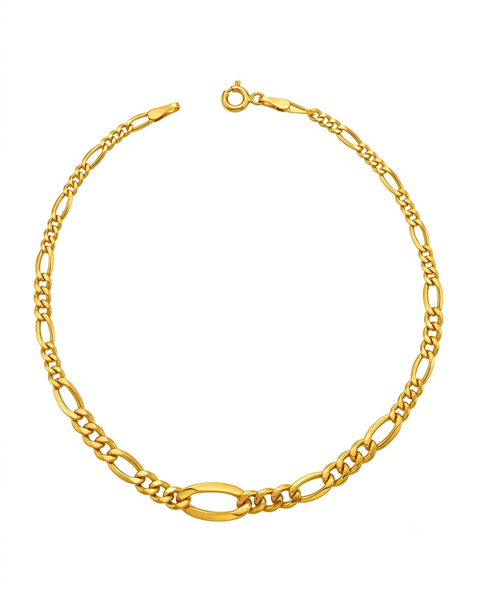 18k Figaro-Armband mit konischem Verlauf und zentralem Akzentglied – freigestelltes Produktbild vor weissem Hintergrund.