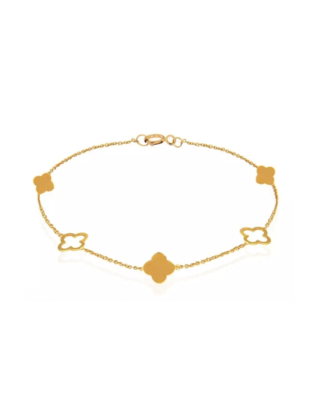 Armband aus 18k Gold mit fünf stilisierten Blumen – Modell Zanjir-e Gol, abwechselnd offen und voll.