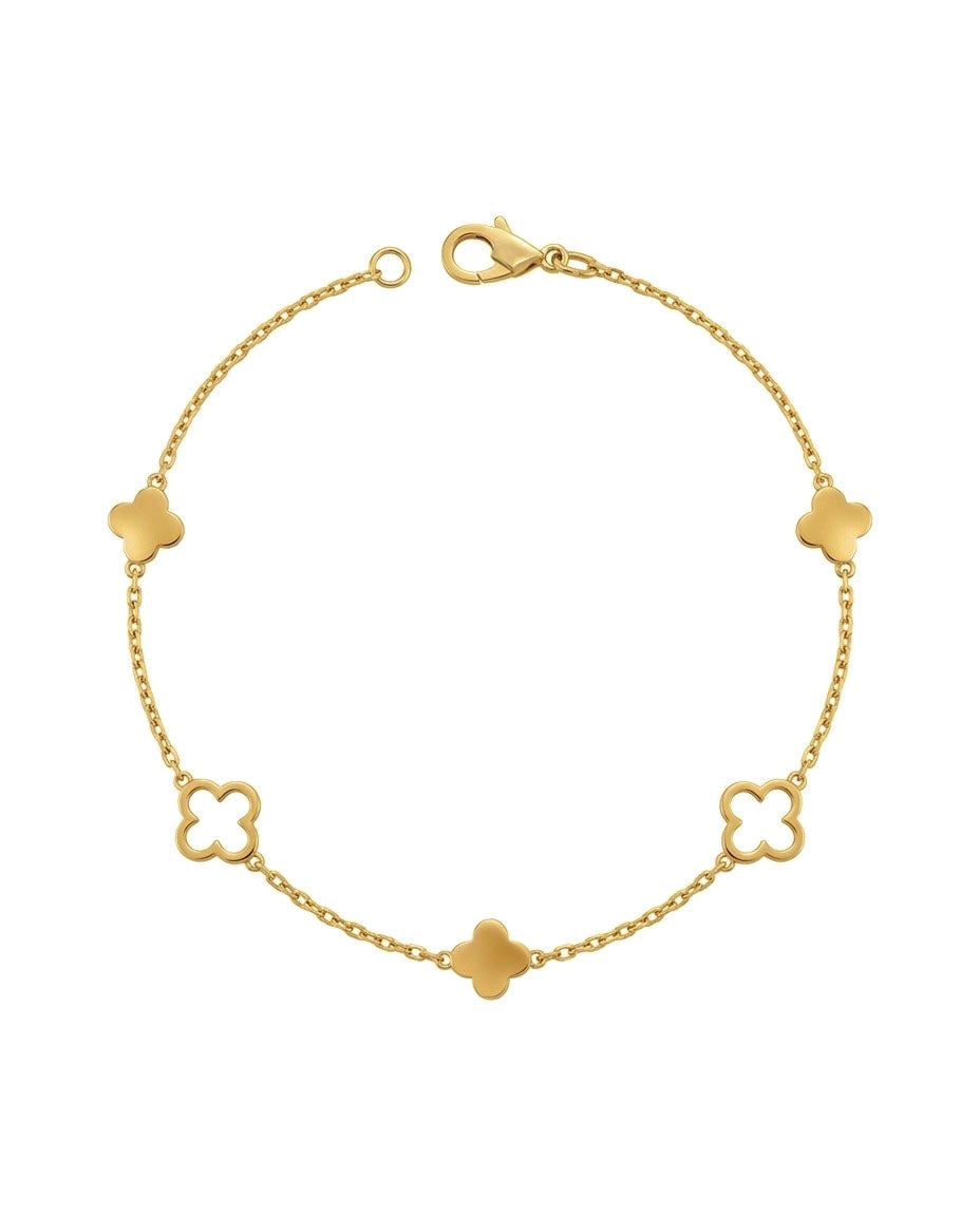 Armband aus 18k Gold mit fünf stilisierten Blumen – Modell Zanjir-e Gol, abwechselnd offen und voll.
