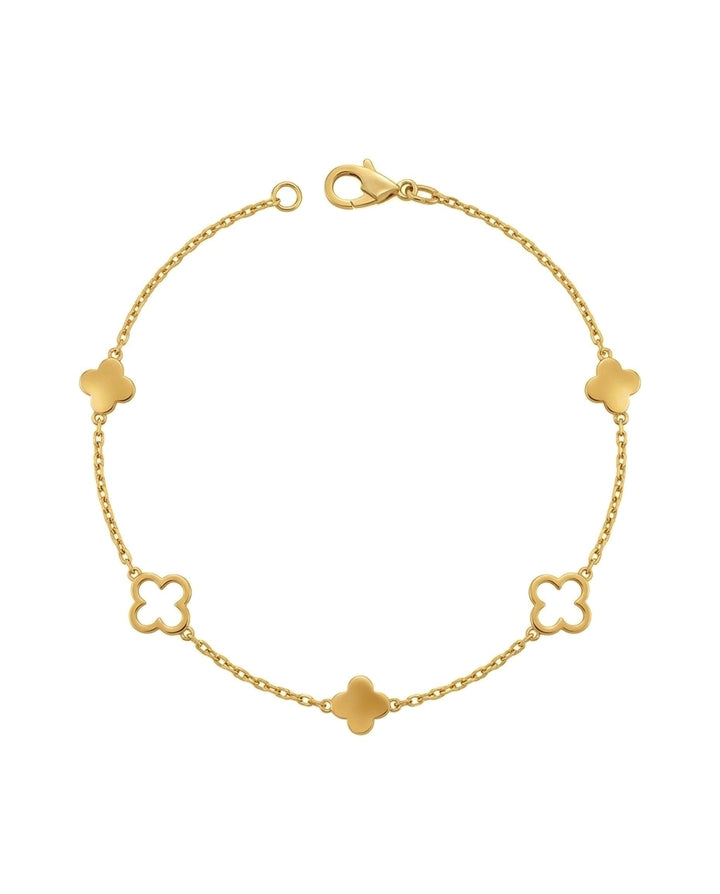 Armband aus 18k Gold mit fünf stilisierten Blumen – Modell Zanjir-e Gol, abwechselnd offen und voll.