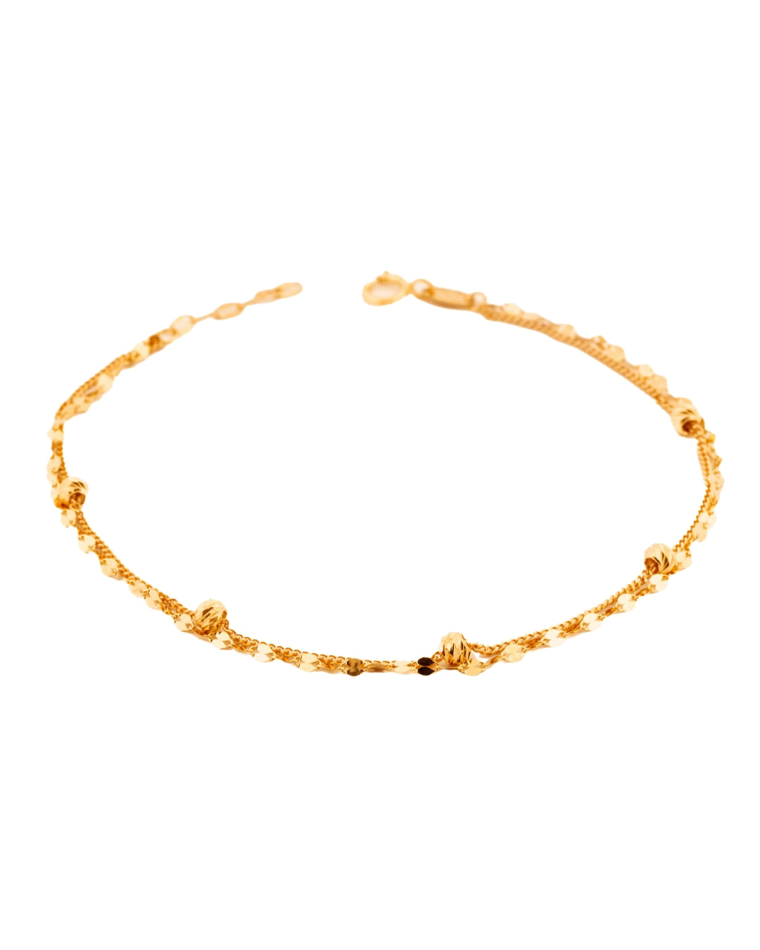 Schrägansicht des Armbands Zanjir-e Mowj aus 18k Gold – vor weissem Hintergrund