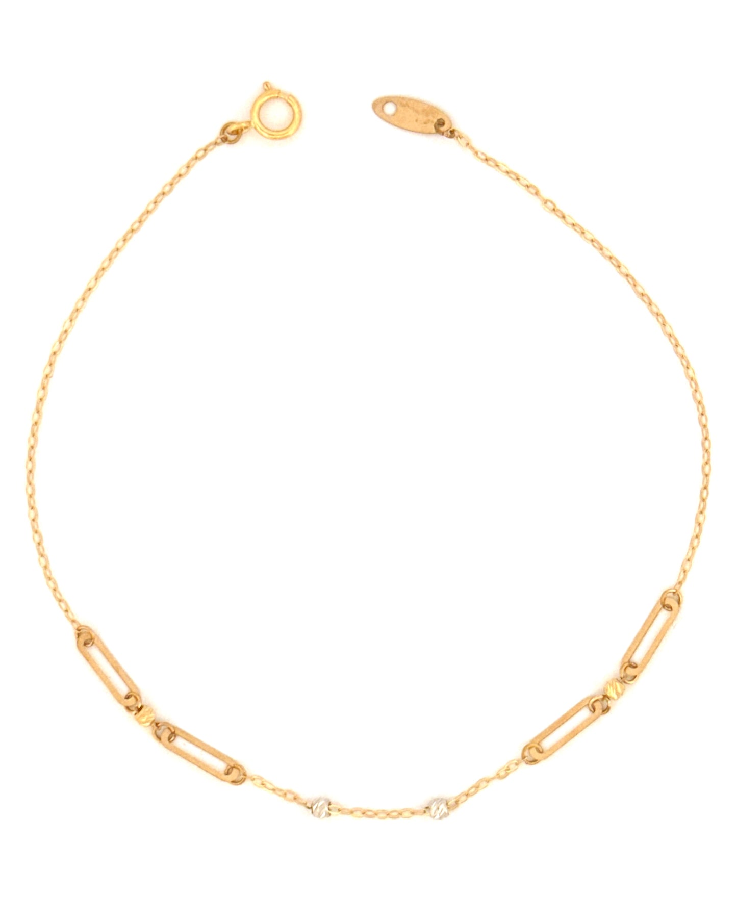 18k‑Goldarmband mit länglichen Gliedern und Kugeln – freigestellt.