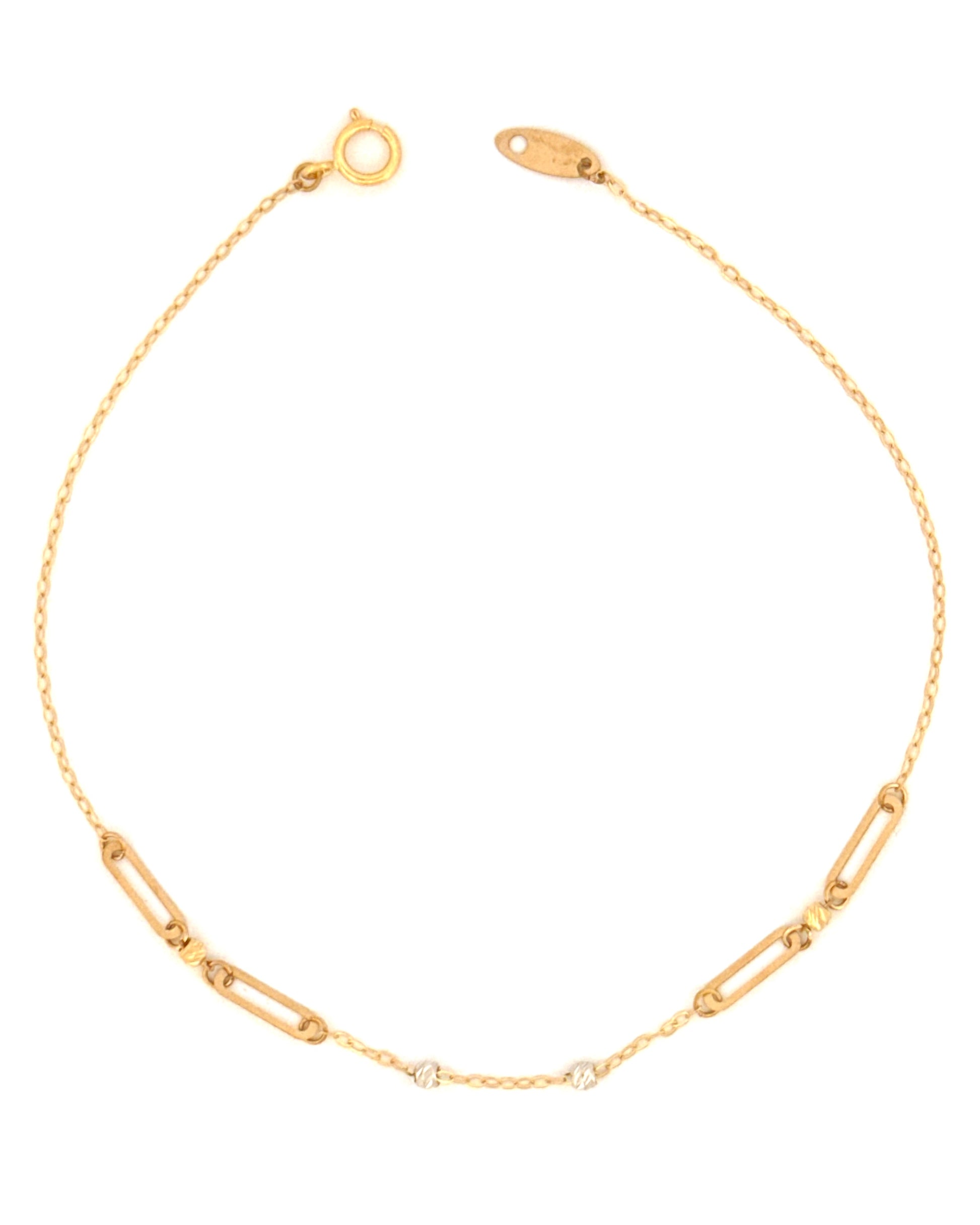 18k‑Goldarmband mit länglichen Gliedern und Kugeln – freigestellt.