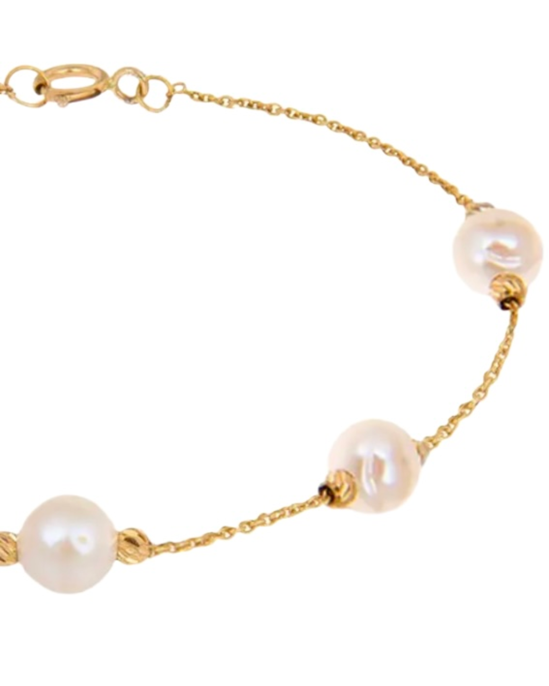 Detailaufnahme der Perlen und 2 mm Goldkugeln aus 18k Gelbgold