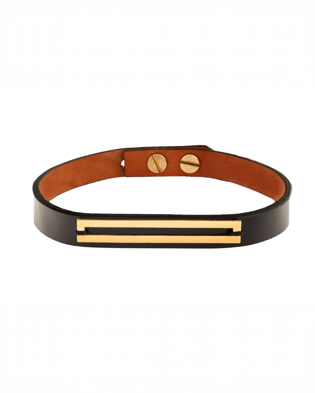 Lederarmband mit 18k Goldverzierung – freigestelltes Produktbild auf weissem Hintergrund.
