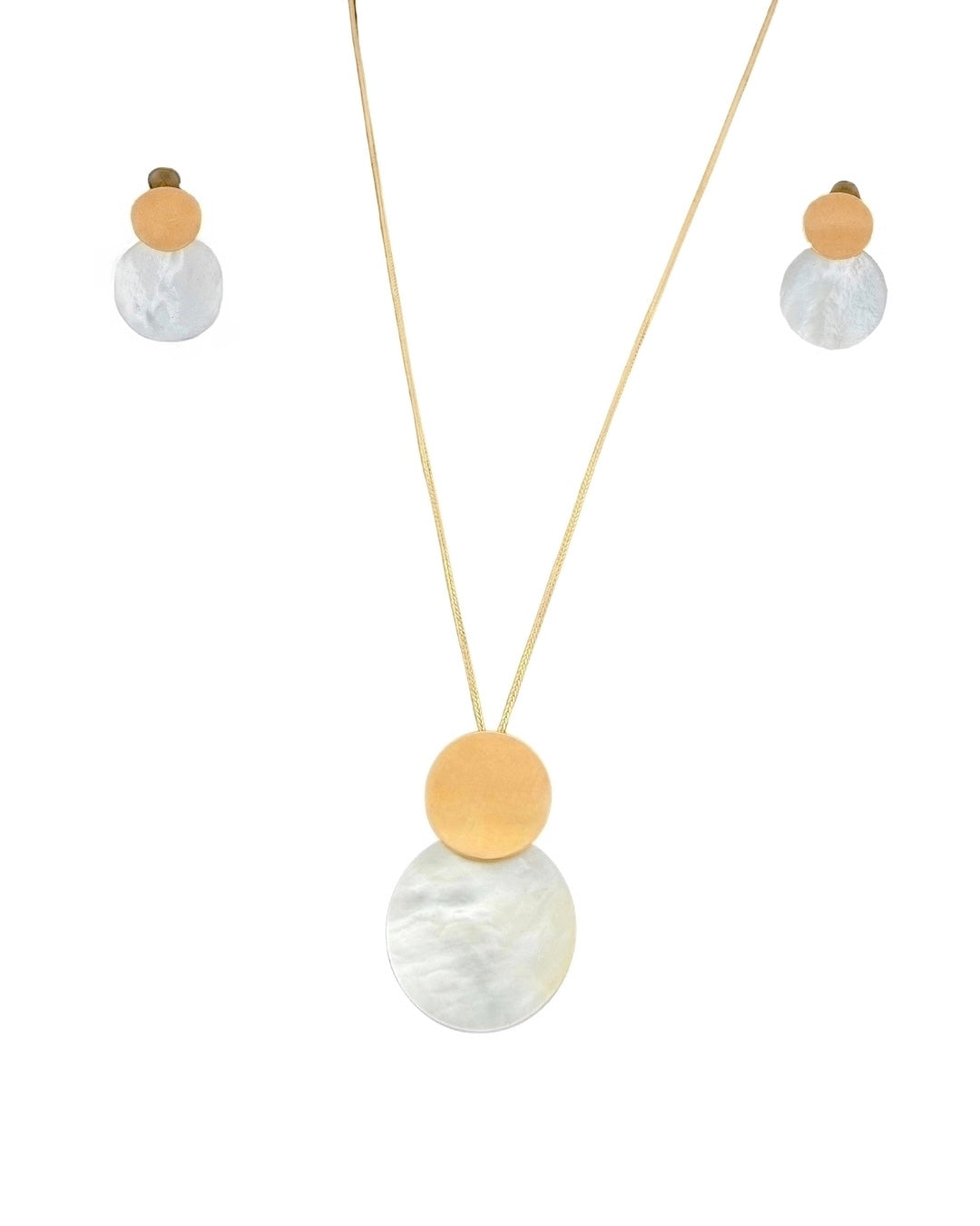 Schmuckset aus 18k Gelbgold mit Halskette und passenden Perlmutt-Ohrringen, runde Formen, elegant und zeitlos