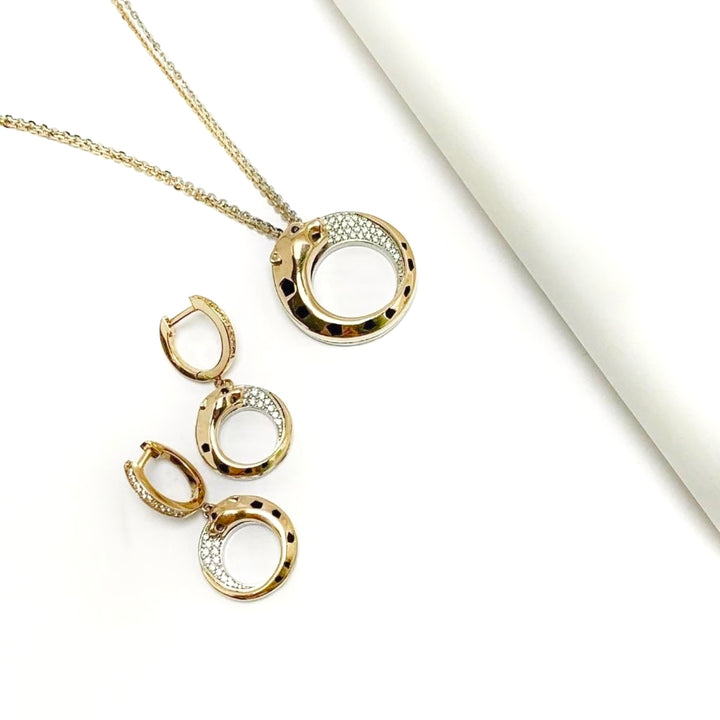 Ensemble Anhänger &amp; Ohrringe Gelbgold 18k - Palang-e Mah (Mondpanther)
