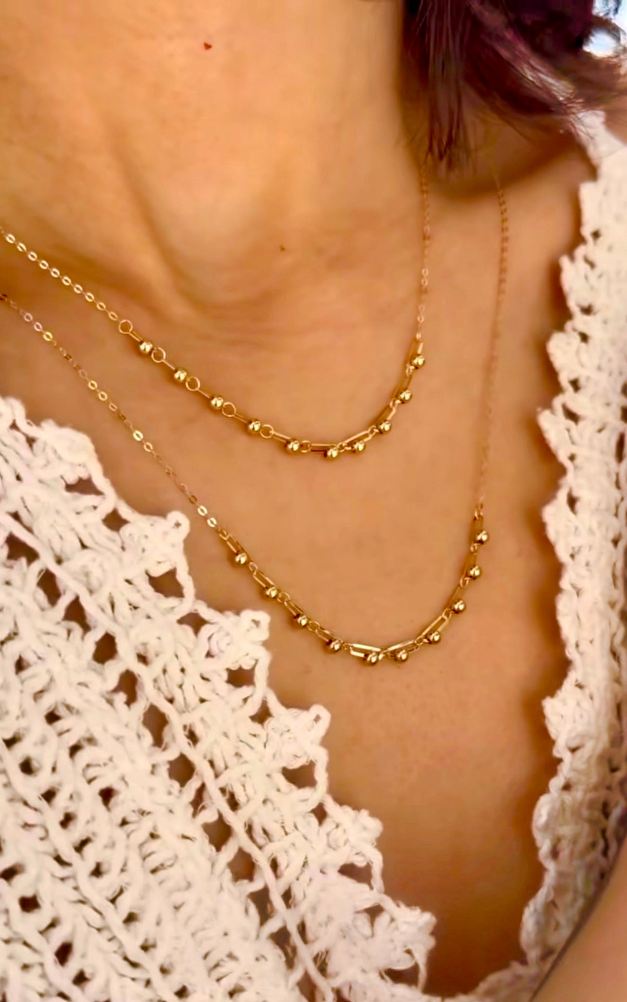 Halskette Gelbgold 18k - Zanjir-e Morvarid-o-Khatti (Perlen und Linien)