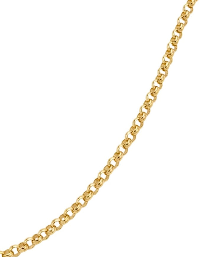 Detailaufnahme einer feinen 18 Karat Gelbgold-Ankerkette mit polierten Gliedern – elegante, zeitlose Goldkette für Damen