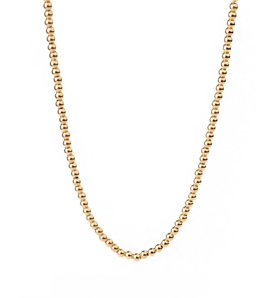 18k Goldkette mit kugelrunden Gliedern – klassische Perlenoptik in poliertem Gelbgold, Modell Morvarid-e Gardan