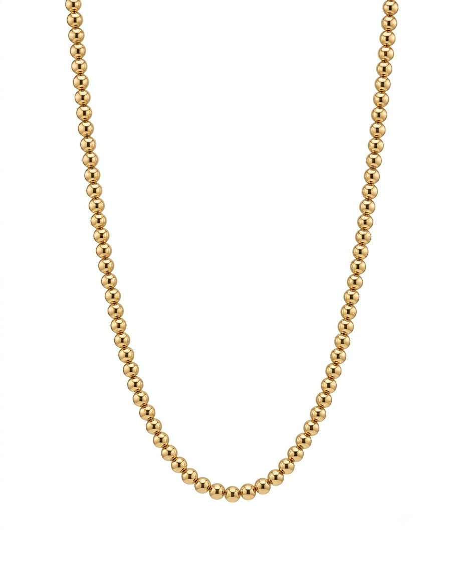 18k Goldkette mit kugelrunden Gliedern – klassische Perlenoptik in poliertem Gelbgold, Modell Morvarid-e Gardan