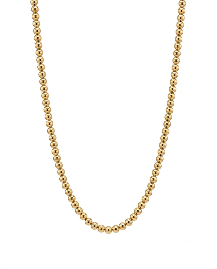 18k Goldkette mit kugelrunden Gliedern – klassische Perlenoptik in poliertem Gelbgold, Modell Morvarid-e Gardan