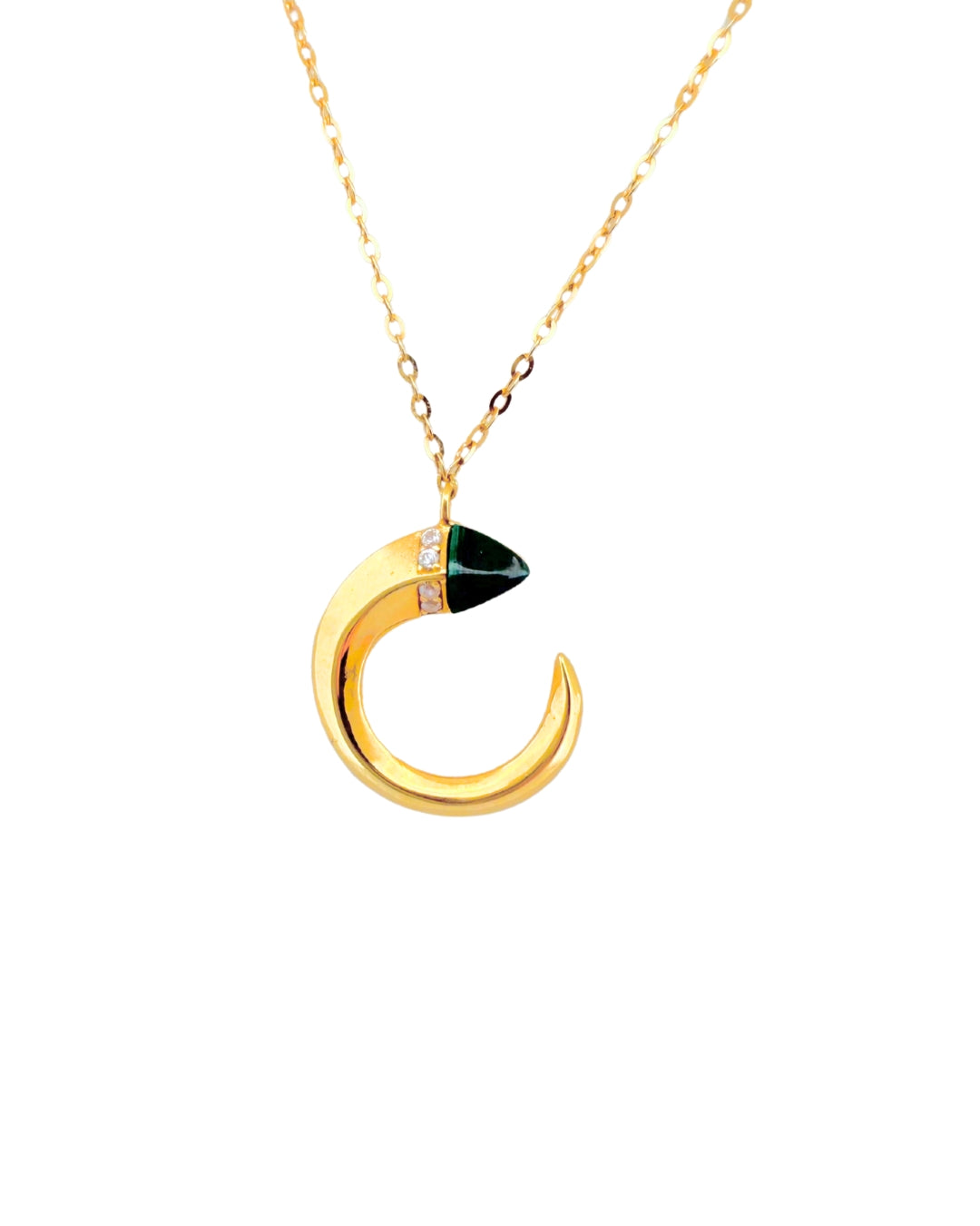 Handgefertigte Halskette aus 18k Gelbgold mit grünem Malachit-Anhänger – inspiriert von persischer Natur-Symbolik