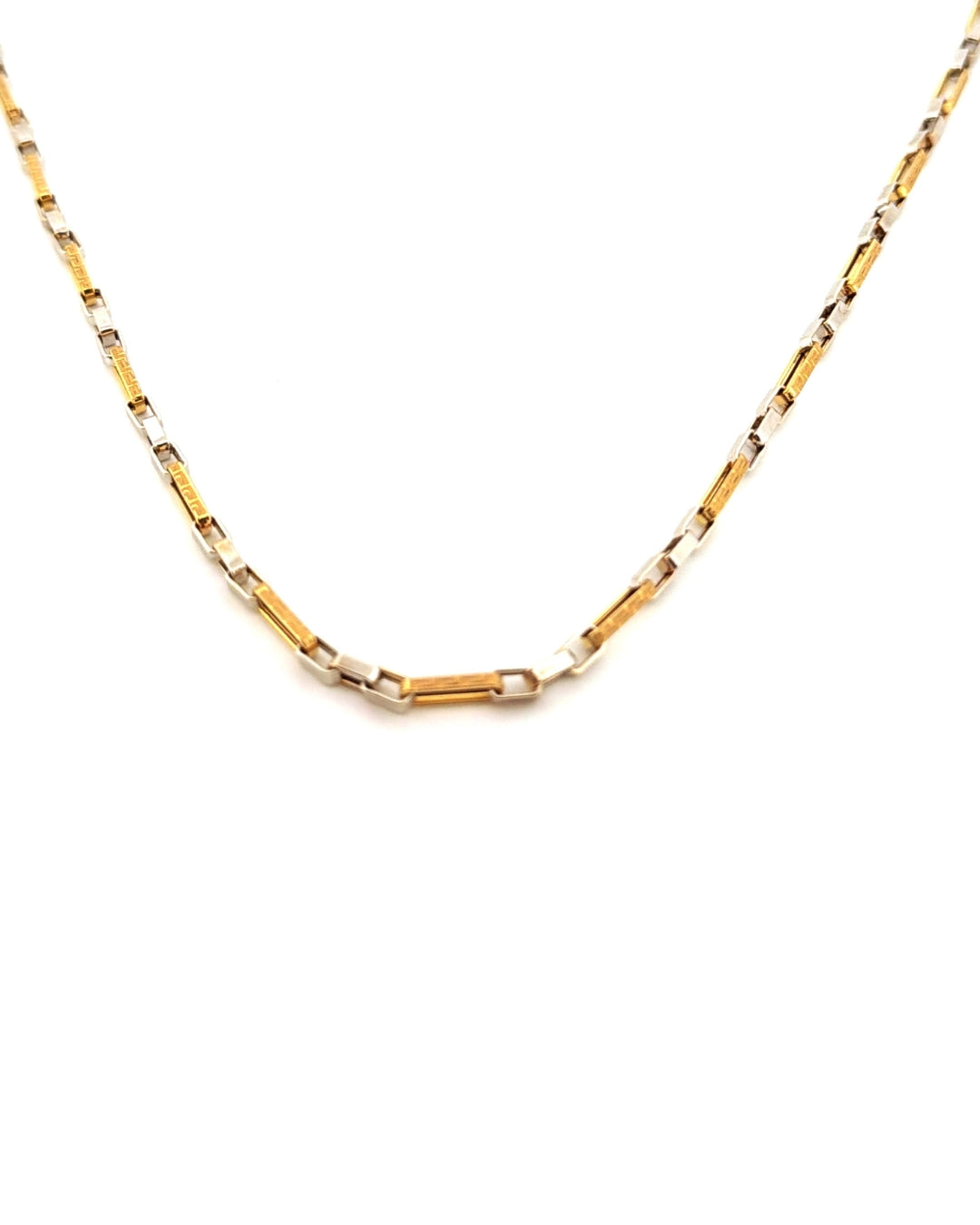 Halskette Gelb- & Weissgold 18k – Tarh-e Younani-ye Chahar Halghe (Griechisches Muster, viergliedrig)