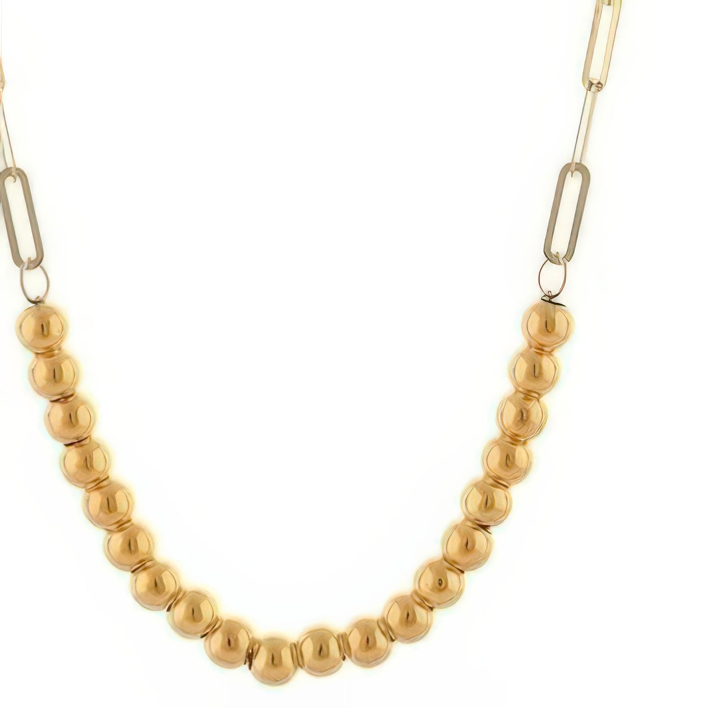 Detailansicht der Goldperlenkette Zanjir Tala-e Morvarid – glänzende Kugelglieder auf zarter Gliederkette aus 18k Gold