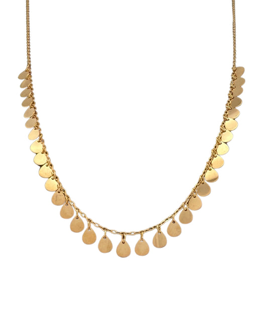 Halskette Ashk-e Tala aus 18k Gelbgold mit beweglichen Tropfenplättchen – 43.5 cm lang, filigrane Gliederkette