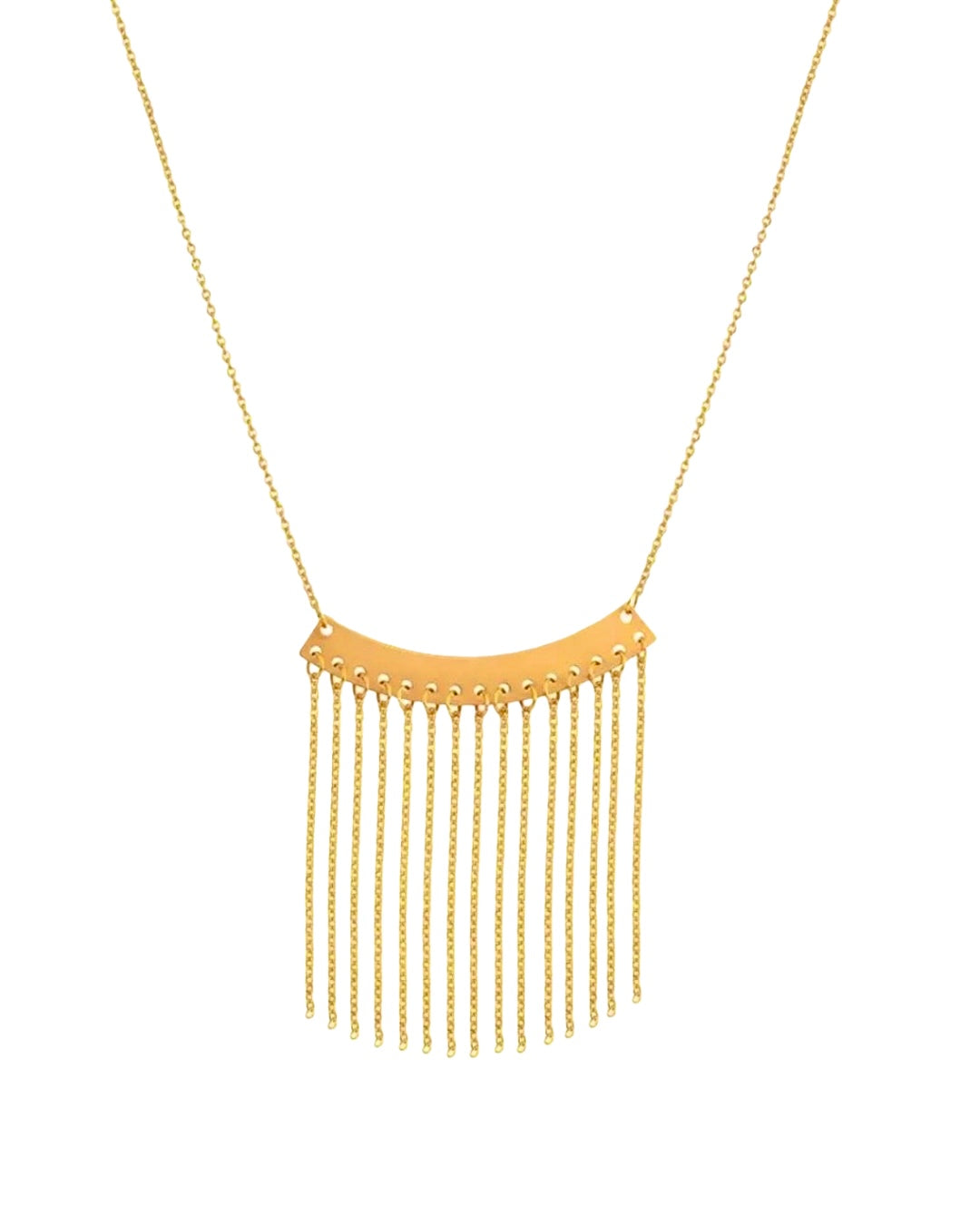 18k Goldkette mit gebogener Platte und hängenden Gliederketten – inspiriert vom „Goldenen Regen“ der persischen Kultur