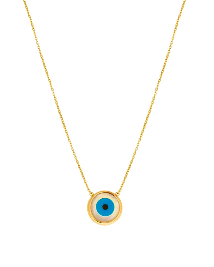 Halskette aus 18k Gelbgold mit Schutzauge im Kreis, 1 cm Anhänger, 40 cm lang