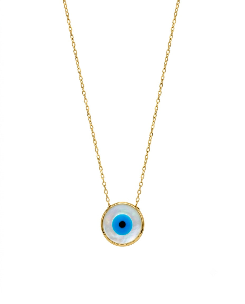 Halskette aus 18k Gelbgold mit Schutzauge im Kreis, 1 cm Anhänger, 40 cm lang