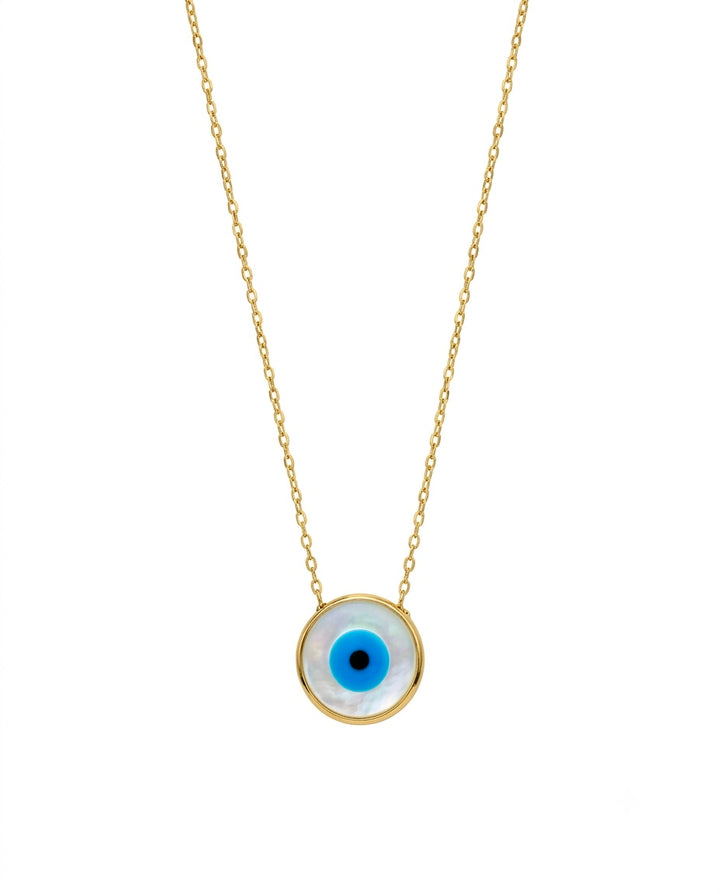 Halskette aus 18k Gelbgold mit Schutzauge im Kreis, 1 cm Anhänger, 40 cm lang