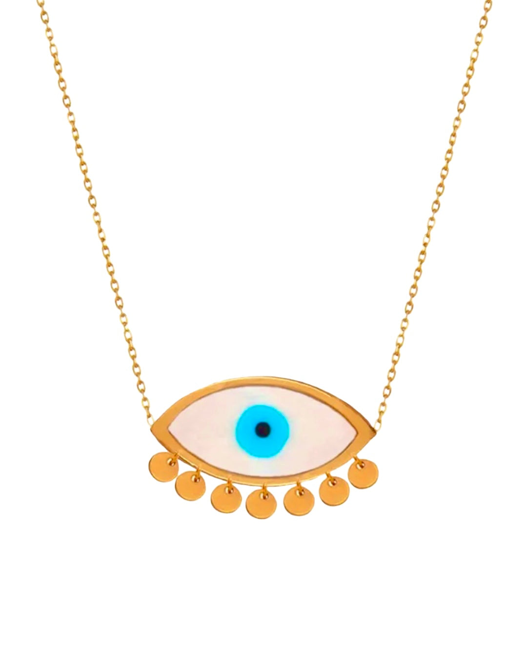 Halskette aus 18k Gelbgold mit Augenmotiv und feiner Kette, 43 cm lang