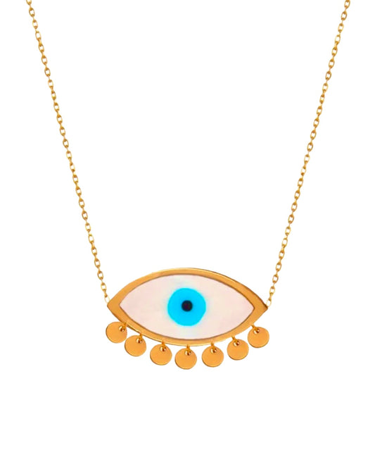 Halskette aus 18k Gelbgold mit Augenmotiv und feiner Kette, 43 cm lang