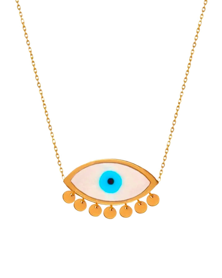 Halskette aus 18k Gelbgold mit Augenmotiv und feiner Kette, 43 cm lang