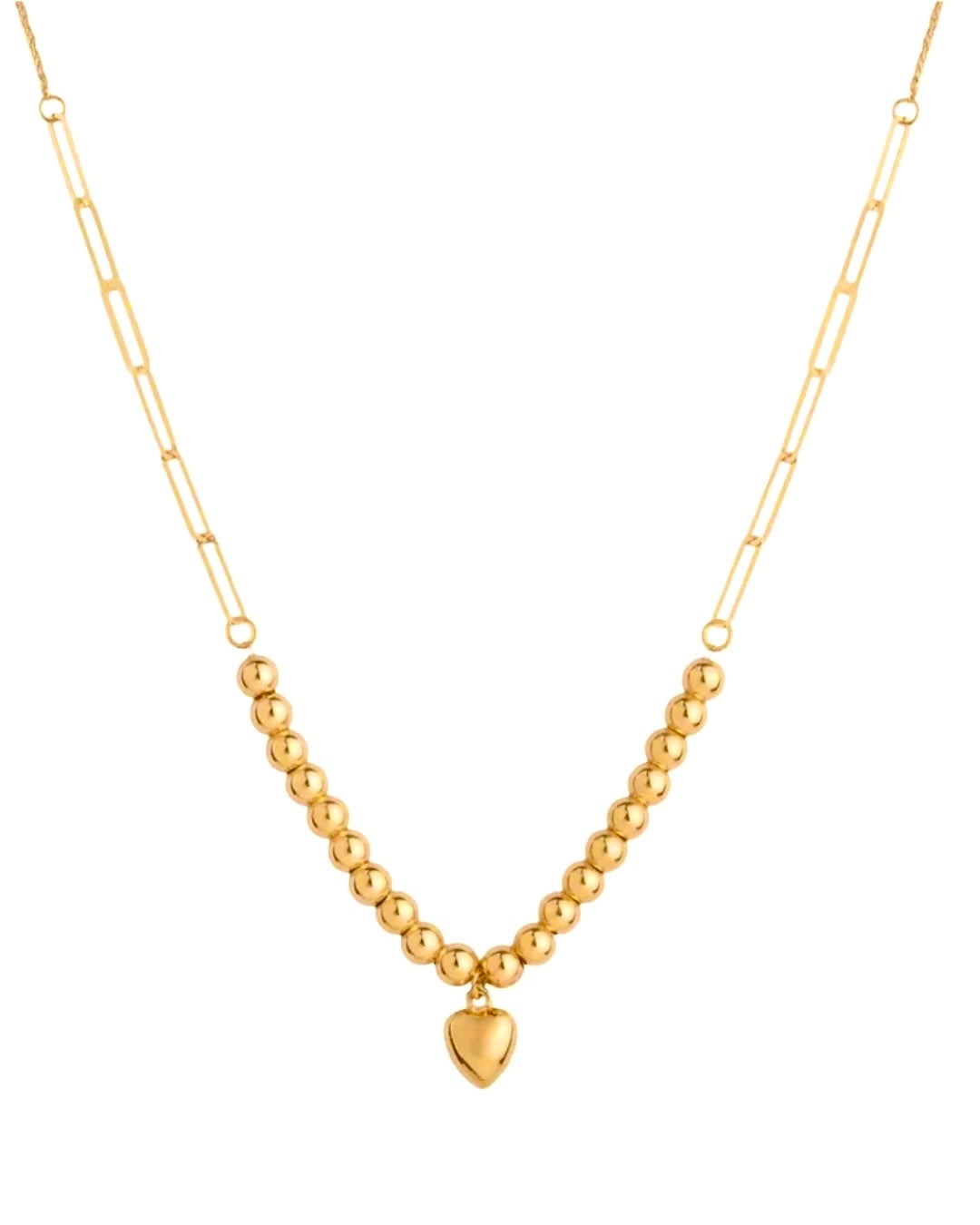 Halskette aus 18k Gelbgold mit Kugeln und kleinem Herzanhänger, verstellbar 42–45 cm