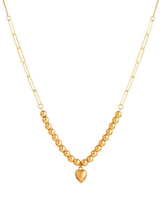 Halskette aus 18k Gelbgold mit Kugeln und kleinem Herzanhänger, verstellbar 42–45 cm