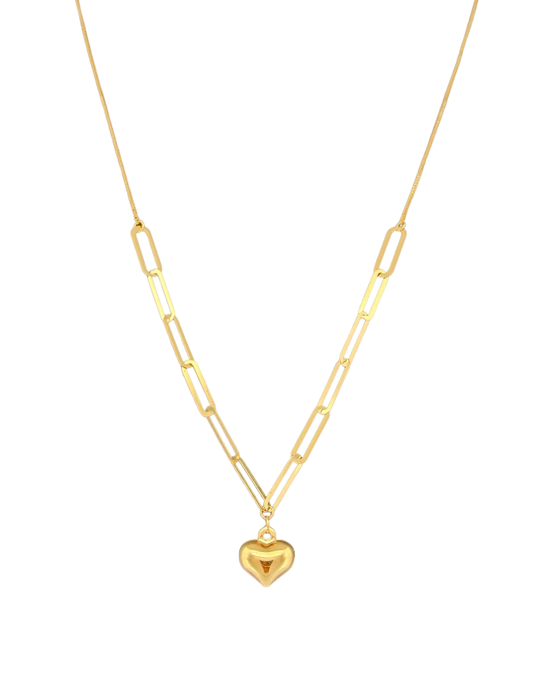 18k Gold Halskette mit Herz-Anhänger und Paperclip-Gliedern – 40–43 cm verstellbar
