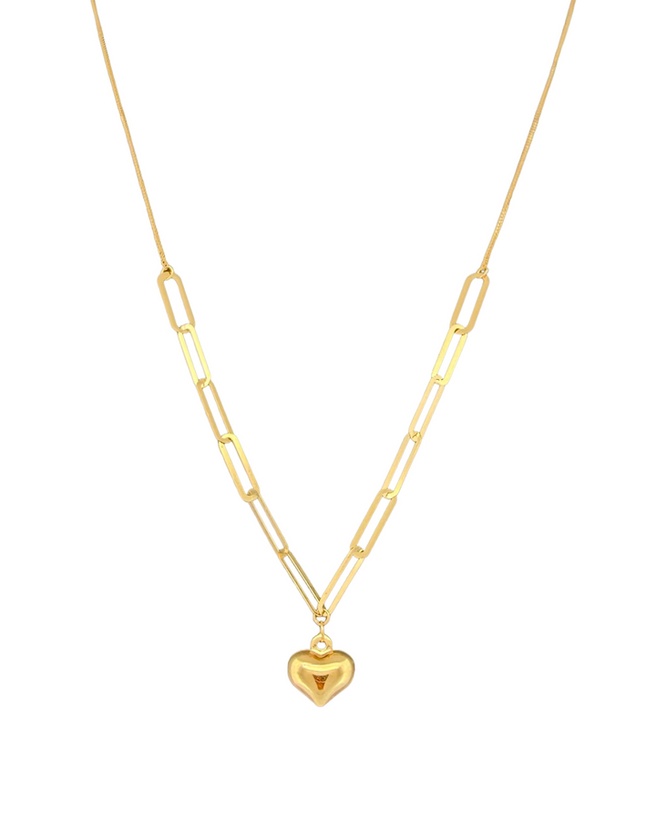 18k Gold Halskette mit Herz-Anhänger und Paperclip-Gliedern – 40–43 cm verstellbar