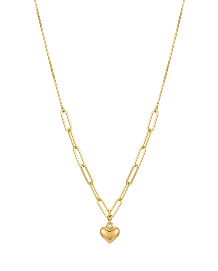 18k Gold Halskette mit Herz-Anhänger und Paperclip-Gliedern – 40–43 cm verstellbar