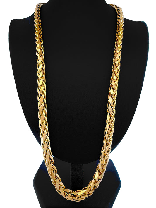 Massive Halskette in klassischer Zopfstruktur aus 18k Gelbgold – fotografiert auf schwarzer Büste vor hellem Hintergrund