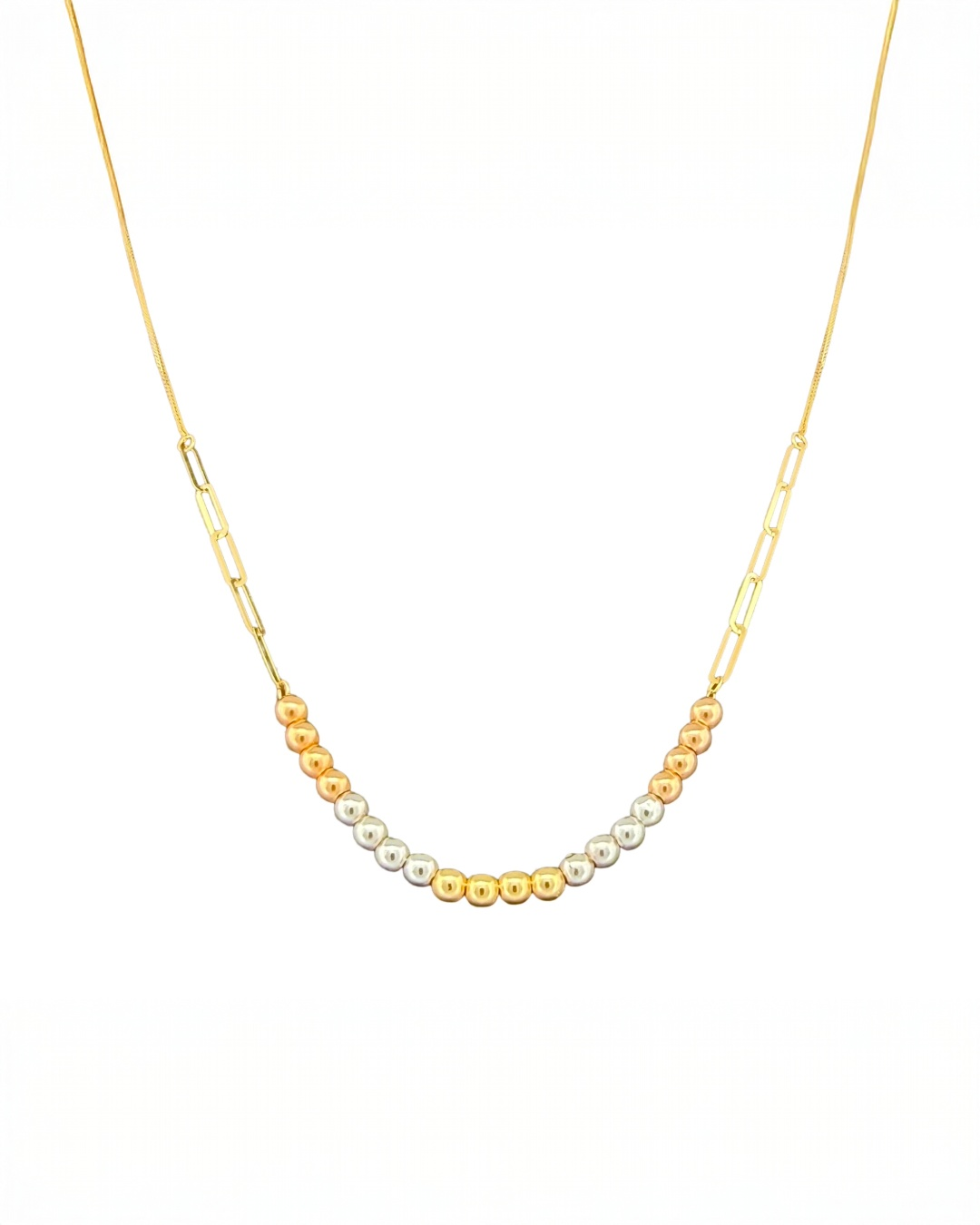 18k Gold Tricolor Halskette mit 2 mm Kugeln in Gelb-, Rosé- und Weissgold – 40–42.5 cm verstellbar