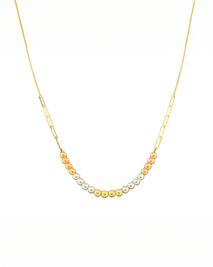 18k Gold Tricolor Halskette mit 2 mm Kugeln in Gelb-, Rosé- und Weissgold – 40–42.5 cm verstellbar