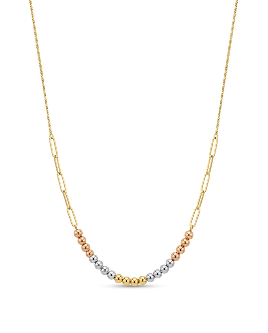 18k Gold Tricolor Halskette mit 2 mm Kugeln in Gelb-, Rosé- und Weissgold – 40–42.5 cm verstellbar