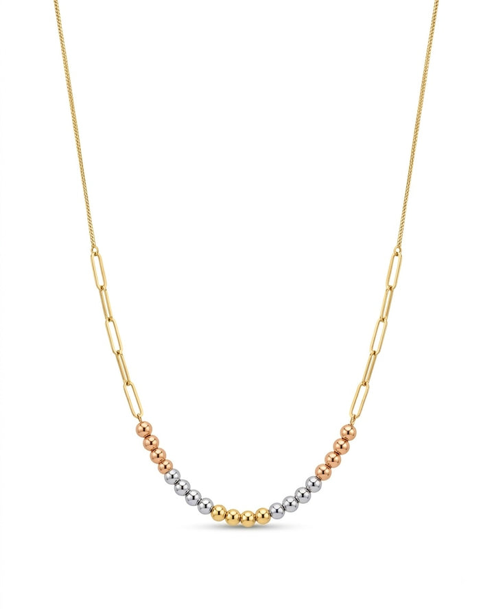 18k Gold Tricolor Halskette mit 2 mm Kugeln in Gelb-, Rosé- und Weissgold – 40–42.5 cm verstellbar