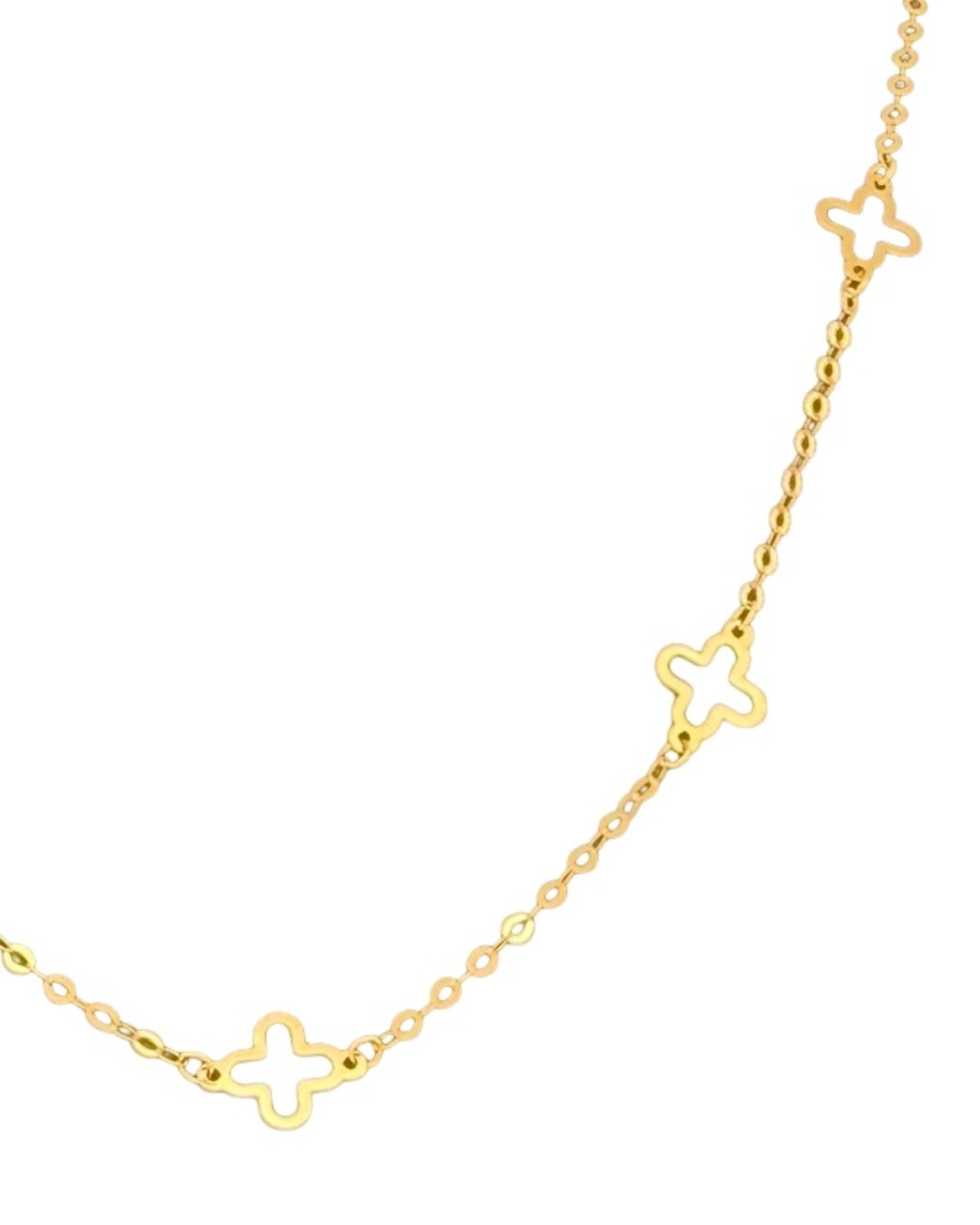 Detailaufnahme einer 18k Goldkette mit kleinen Stern-Elementen